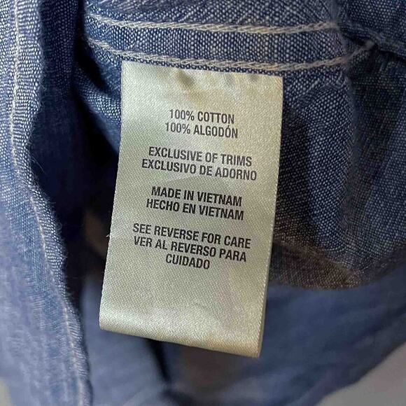 Woolrich Men's XXL Blue Chambray Short Sleeve Button-Up Shirt Casual - Picture 4 of 4